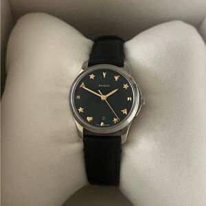 Gucci Women’s Watch with Black Strap and Gold and Silver Details